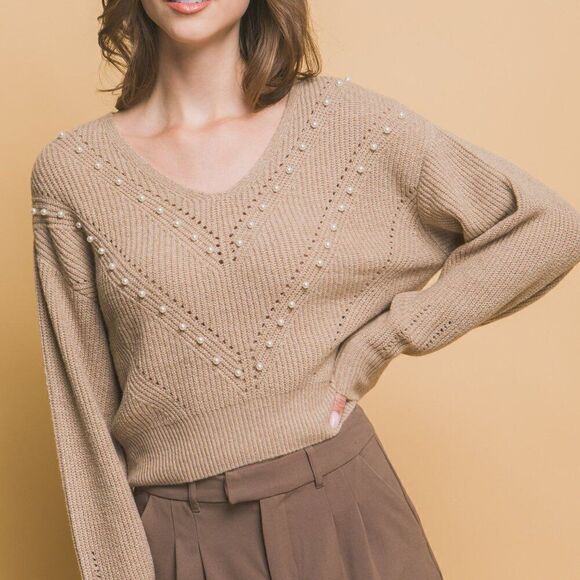 ‎Khaki Fall Pearl Sweater - Picture 3 of 4